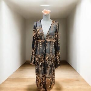 Haute Monde Kimono Duster
Robe Jacket Women Size L Bronze Embroidery Boho Retro